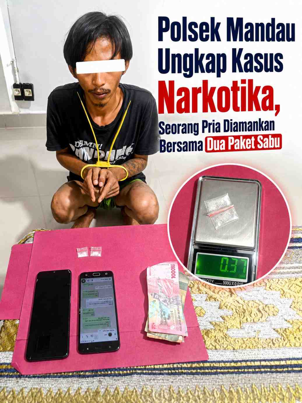 Polsek Mandau Ungkap Kasus Narkotika, Seorang Pria Diamankan Bersama Dua Paket Sabu