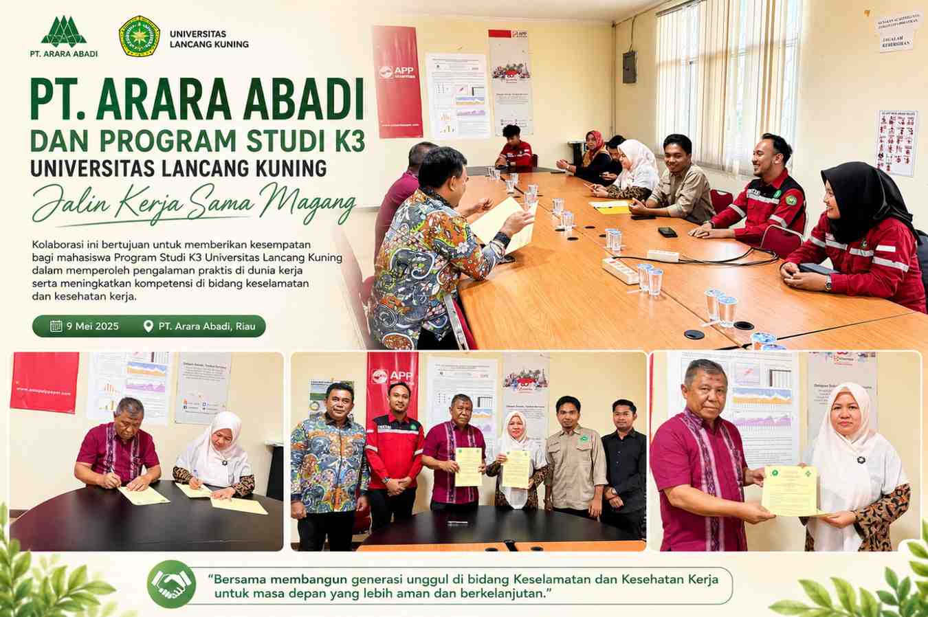 PT. Arara Abadi dan Program Studi K3  Universitas Lancang Kuning Jalin Kerja Sama Magang