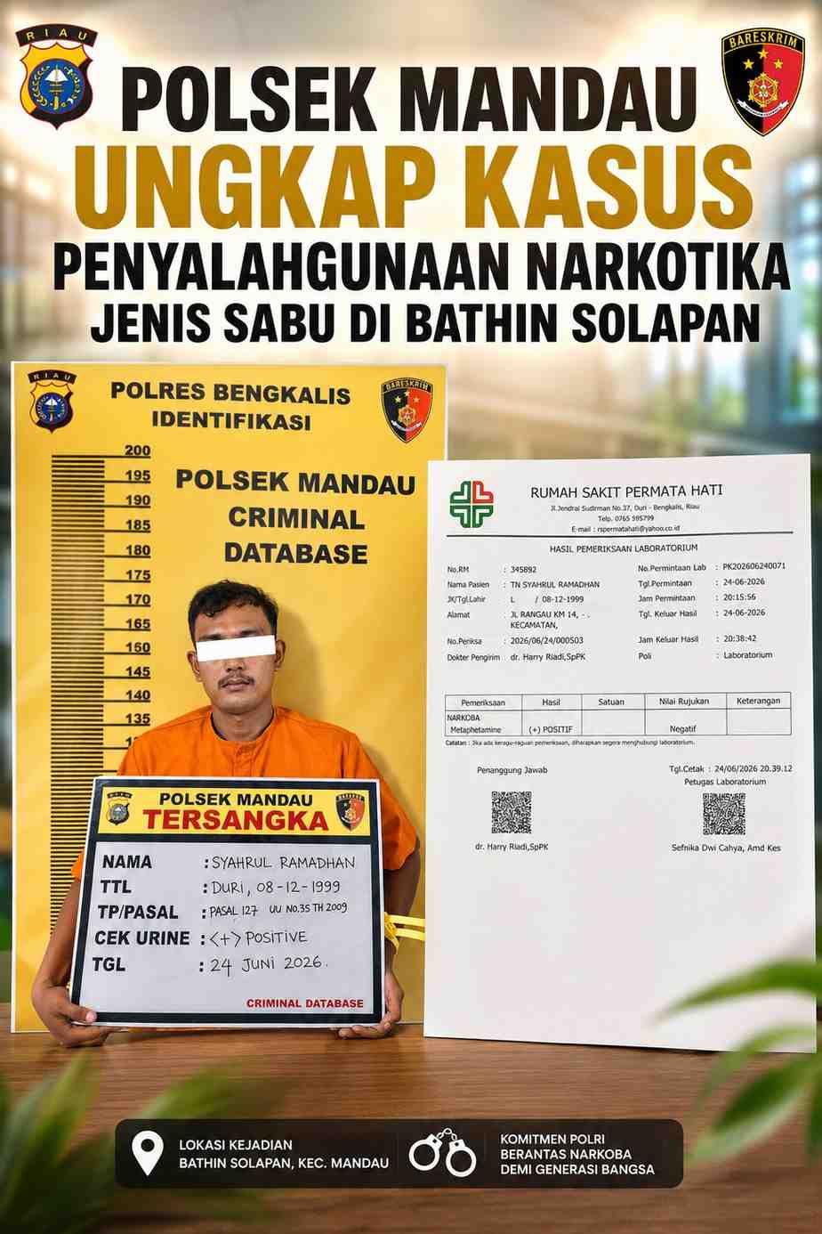 POLSEK MANDAU UNGKAP KASUS PENYALAHGUNAAN NARKOTIKA JENIS SABU DI BATHIN SOLAPAN