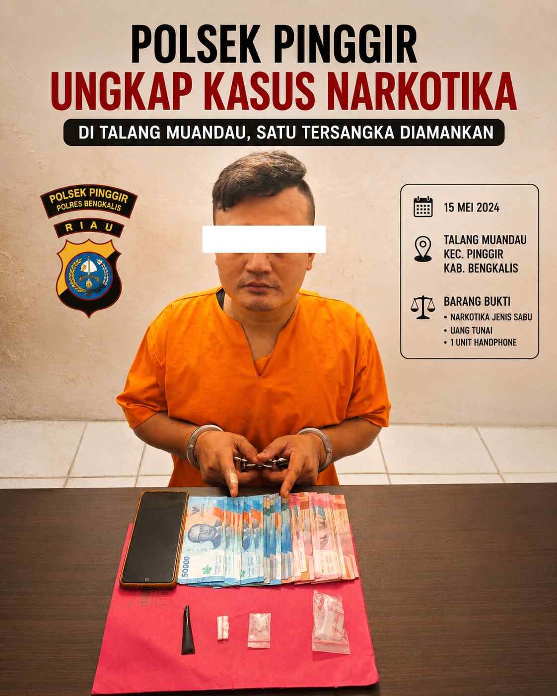 Polsek Pinggir Ungkap Kasus Narkotika di Talang Muandau, Satu Tersangka Diamankan