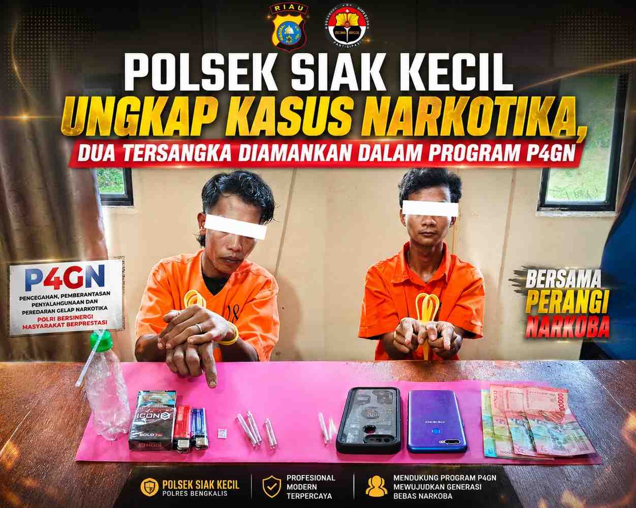 POLSEK SIAK KECIL UNGKAP KASUS NARKOTIKA, DUA TERSANGKA DIAMANKAN DALAM PROGRAM P4GN