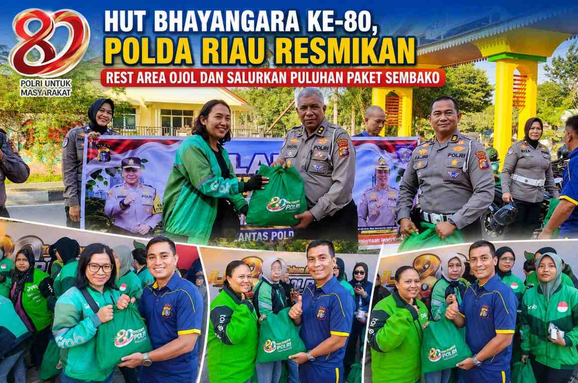HUT Bhayangkara ke-80, Polda Riau Resmikan Rest Area Ojol dan Salurkan Puluhan Paket Sembako