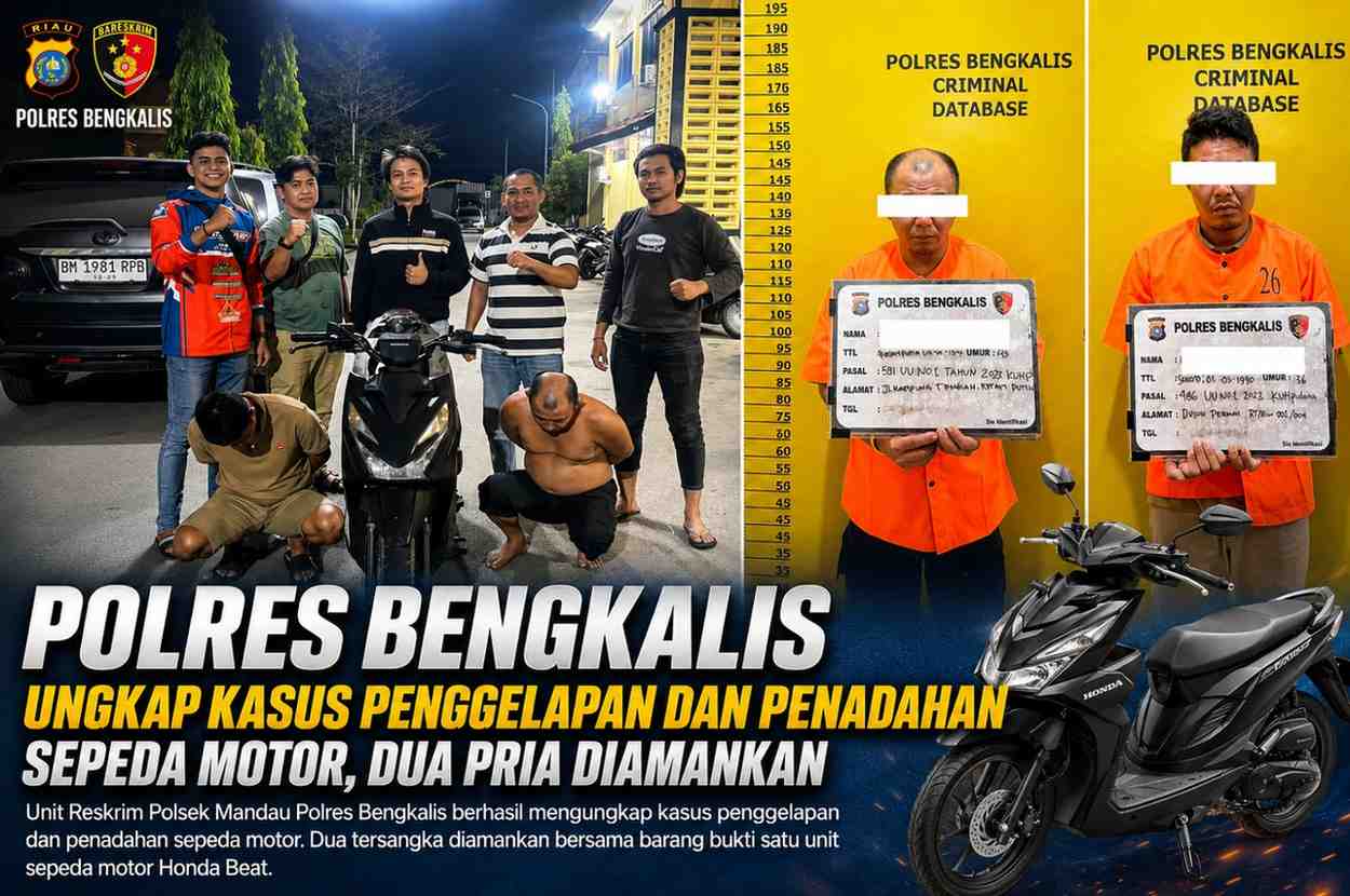 Polres Bengkalis Ungkap Kasus Penggelapan dan Penadahan Sepeda Motor, Dua Pria Diamankan