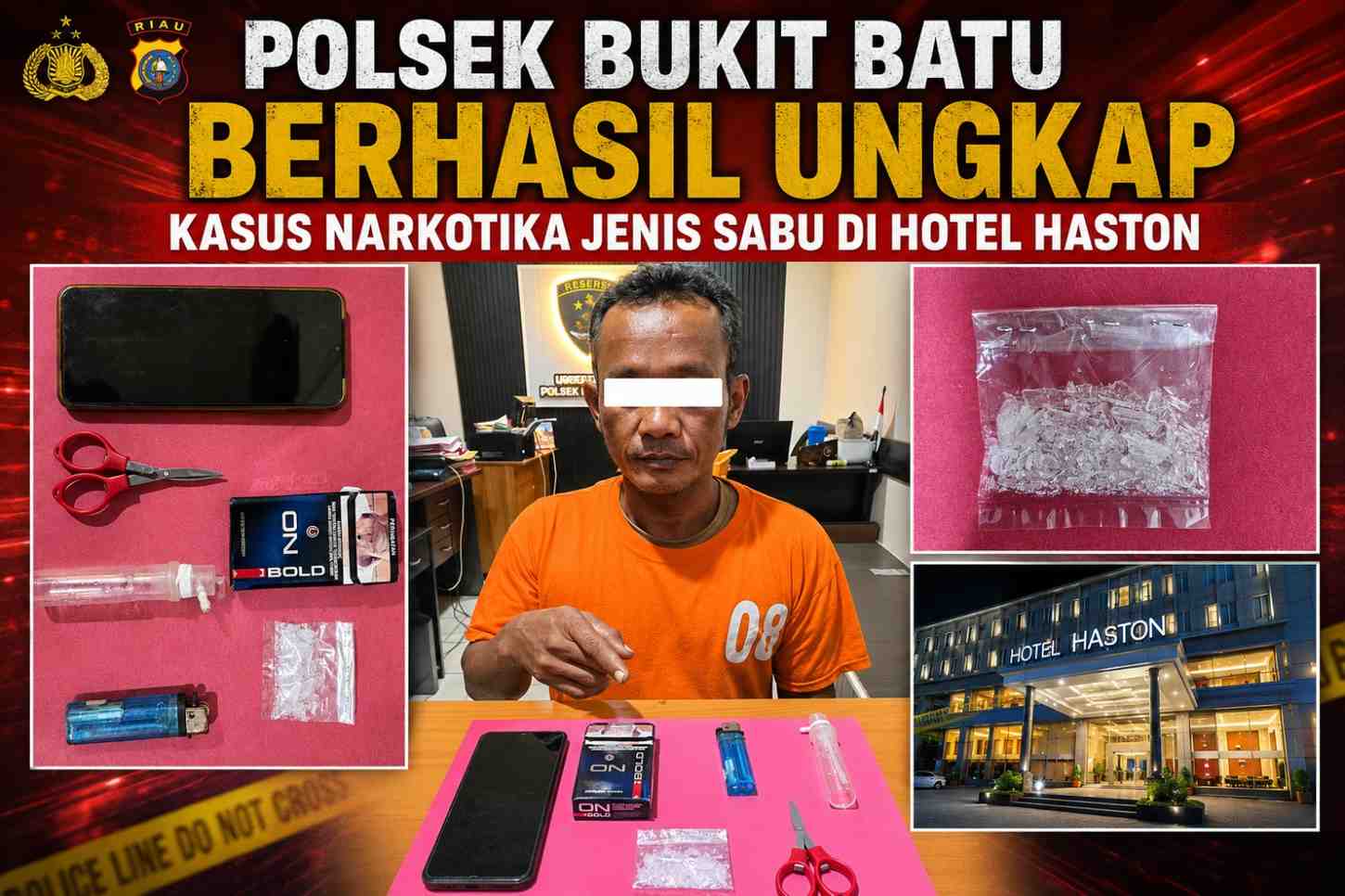 POLSEK BUKIT BATU BERHASIL UNGKAP KASUS NARKOTIKA JENIS SABU DI HOTEL HASTON