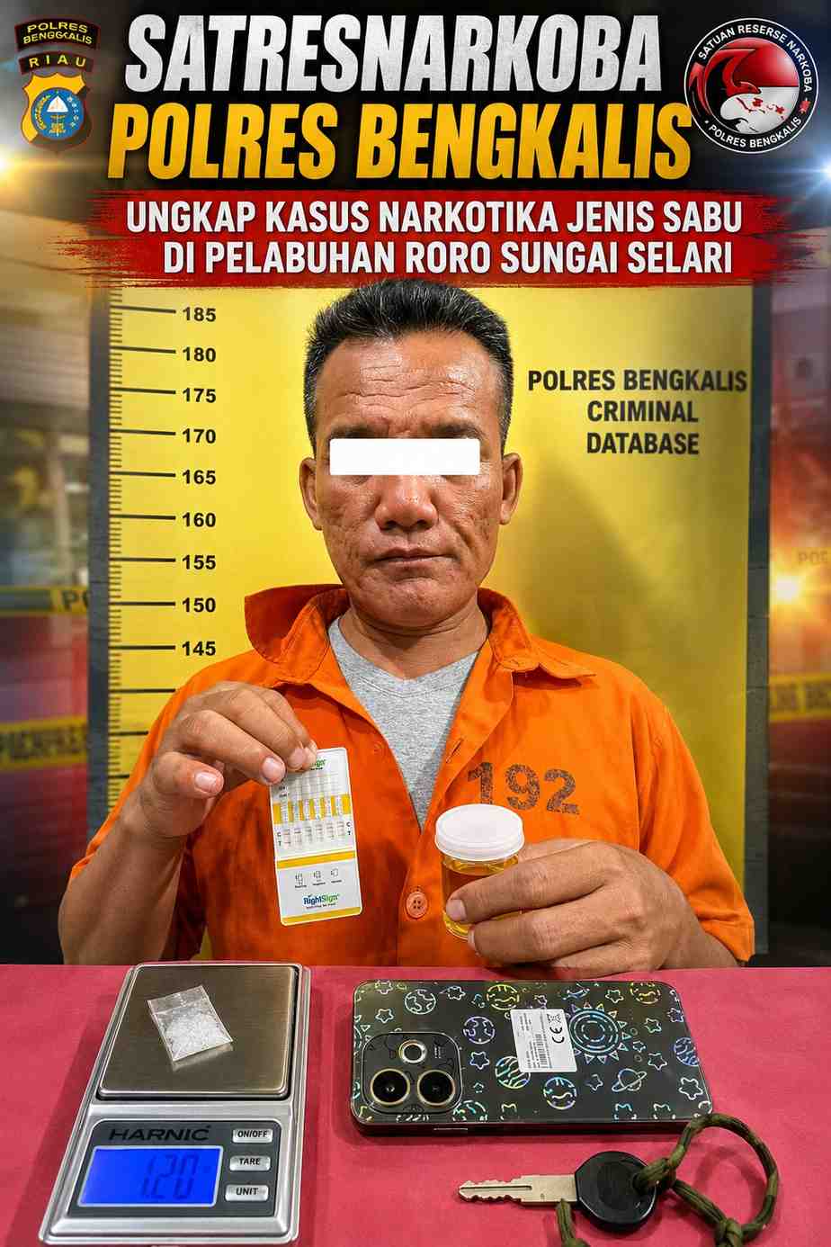 SATRESNARKOBA POLRES BENGKALIS UNGKAP KASUS NARKOTIKA JENIS SABU DI PELABUHAN RORO SUNGAI SELARI