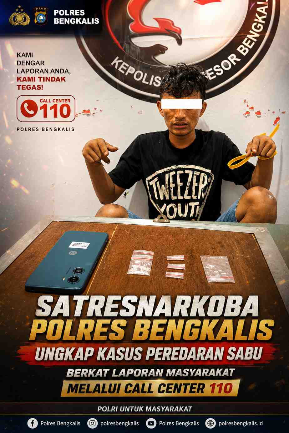 Satresnarkoba Polres Bengkalis Ungkap Kasus Peredaran Sabu Berkat Laporan Masyarakat Melalui Call Center 110