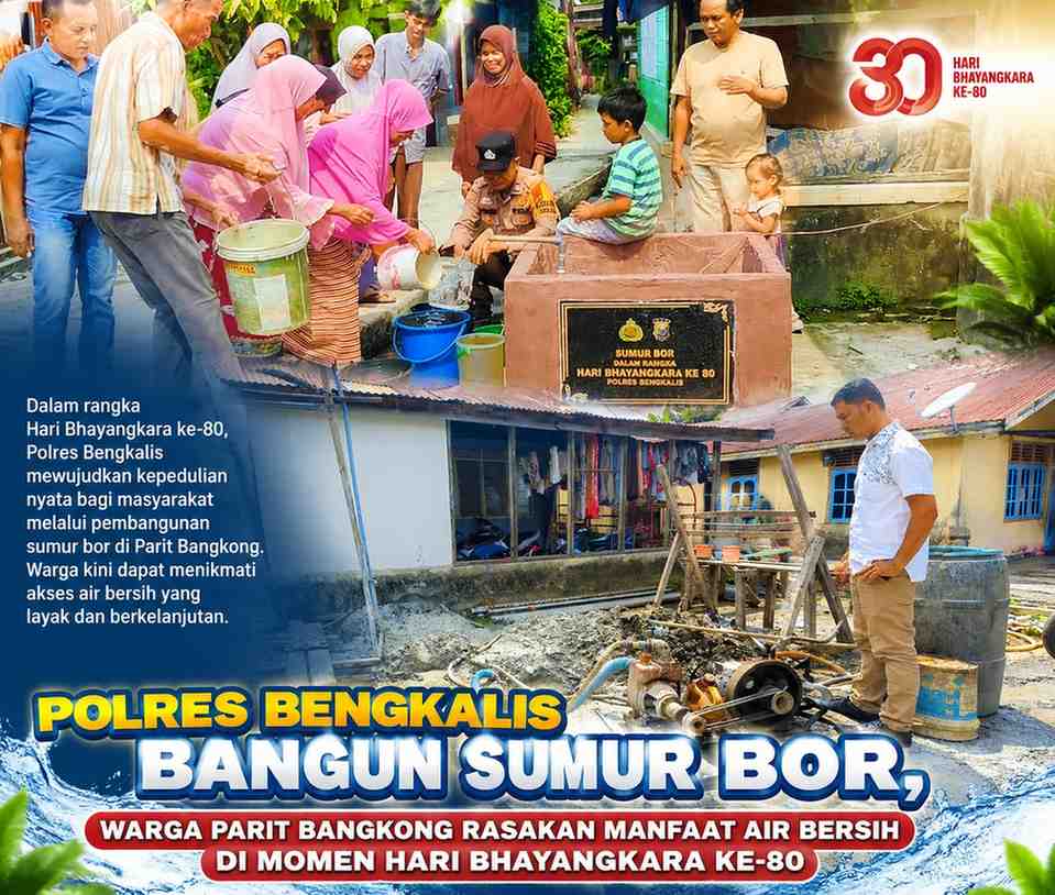 Polres Bengkalis Bangun Sumur Bor, Warga Parit Bangkong Rasakan Manfaat Air Bersih di Momen Hari Bhayangkara ke-80