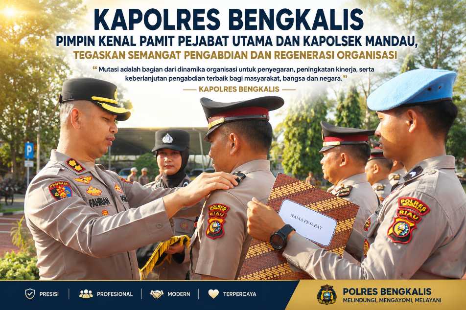 Kapolres Bengkalis Pimpin Kenal Pamit Pejabat Utama dan Kapolsek Mandau, Tegaskan Semangat Pengabdian dan Regenerasi Organisasi
