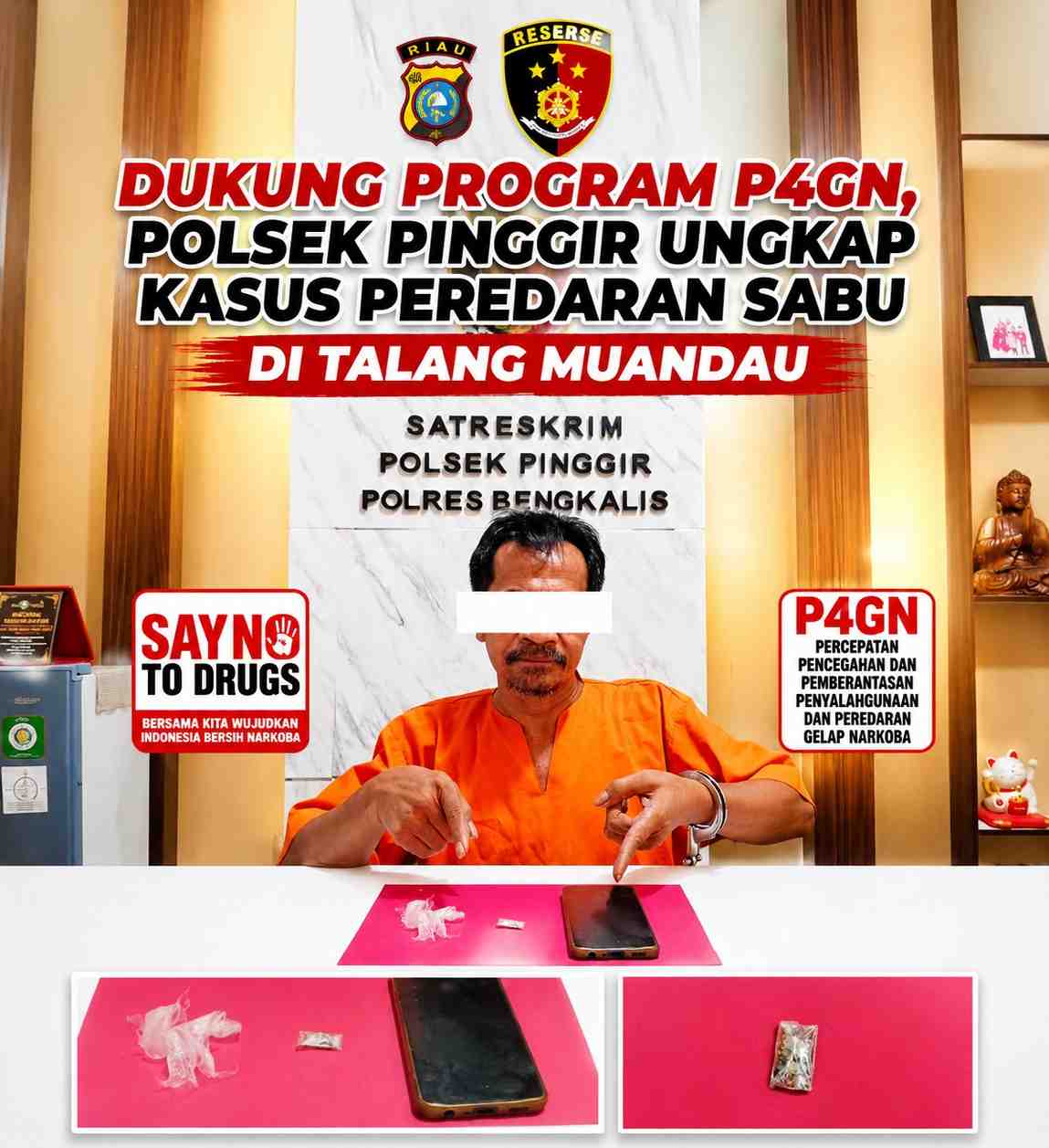 "Dukung Program P4GN, Polsek Pinggir Ungkap Kasus Peredaran Sabu di Talang Muandau"