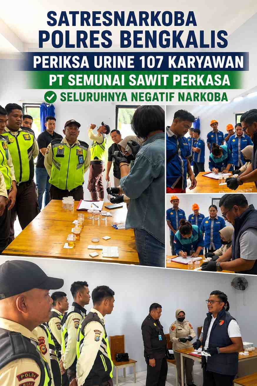 Satresnarkoba Polres Bengkalis Periksa Urine 107 Karyawan PT Semunai Sawit Perkasa, Seluruhnya Negatif Narkoba