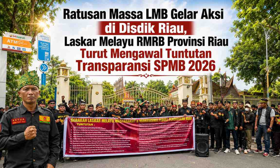 Ratusan Massa LMB Gelar Aksi di Disdik Riau, Laskar Melayu RMRB Provinsi Riau Turut Mengawal Tuntutan Transparansi SPMB 2026