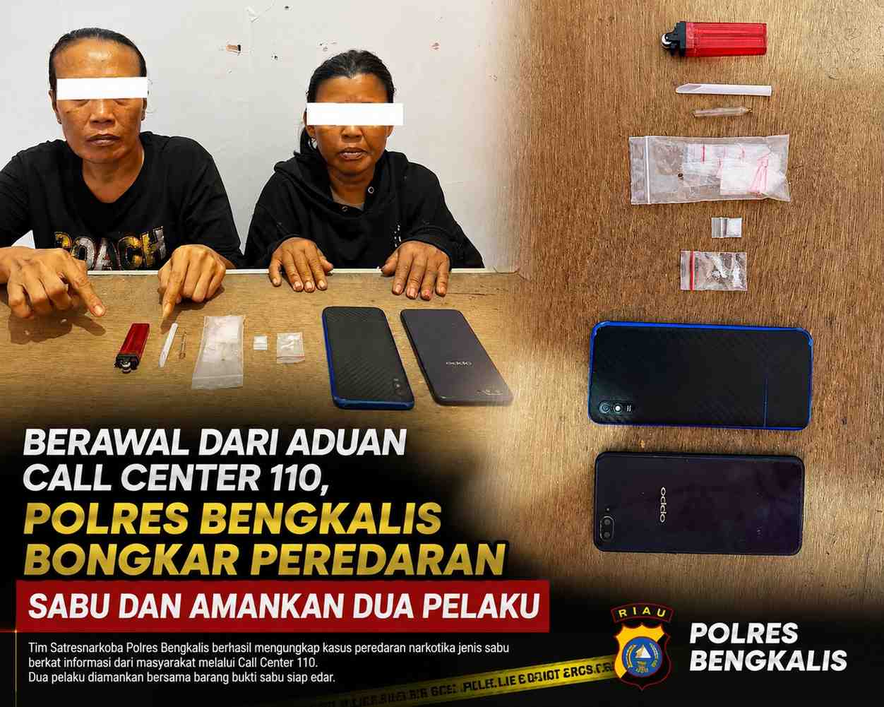 Berawal dari Aduan Call Center 110, Polres Bengkalis Bongkar Peredaran Sabu dan Amankan Dua Pelaku