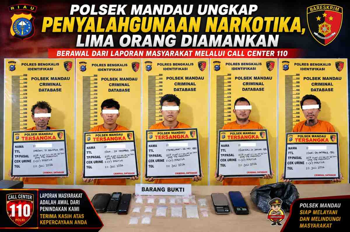 Polsek Mandau Ungkap Penyalahgunaan Narkotika, Lima Orang Diamankan Berawal dari Laporan Masyarakat Melalui Call Center 110