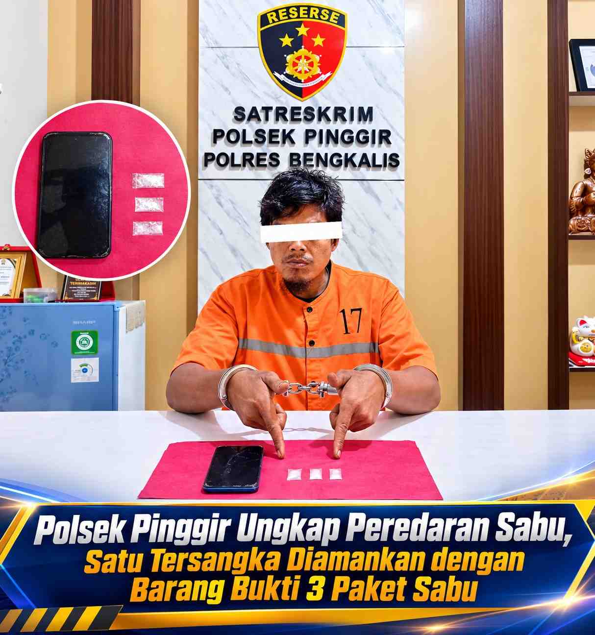 Polsek Pinggir Ungkap Peredaran Sabu, Satu Tersangka Diamankan dengan Barang Bukti 3 Paket Sabu