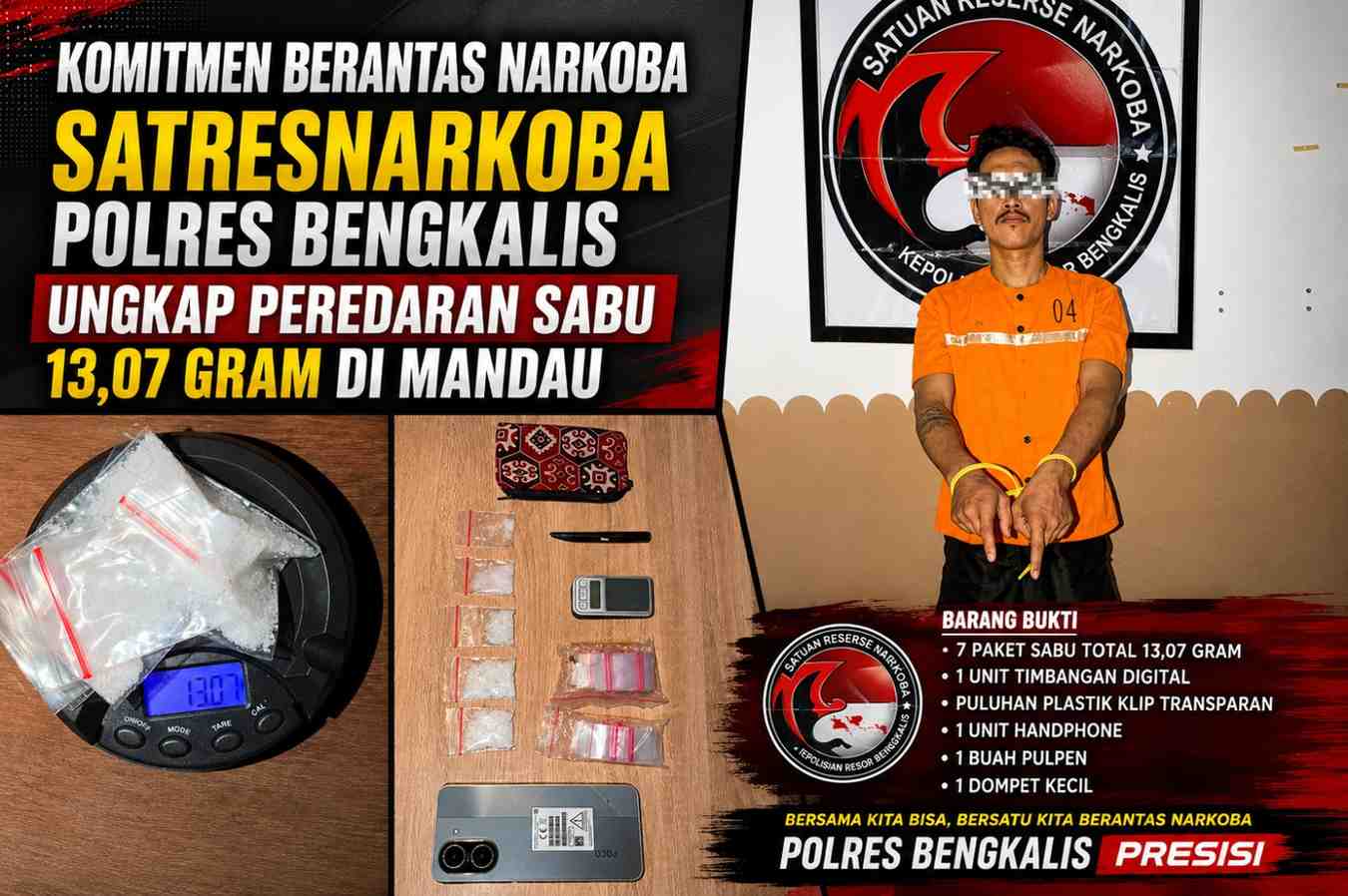 Komitmen Berantas Narkoba, Satresnarkoba Polres Bengkalis Ungkap Peredaran Sabu 13,07 Gram di Mandau