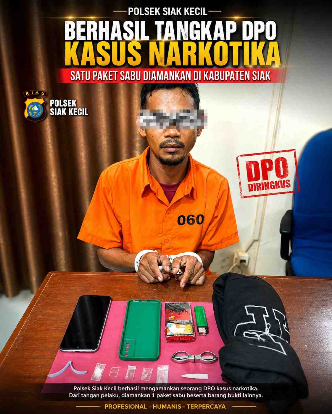 Polsek Siak Kecil Berhasil Tangkap DPO Kasus Narkotika, Satu Paket Sabu Diamankan di Kabupaten Siak
