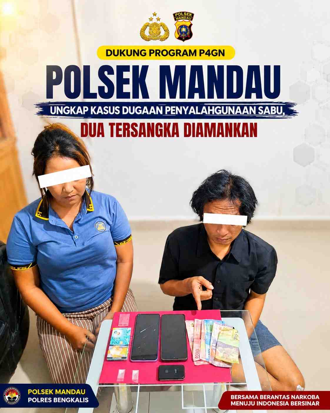 Dukung Program P4GN, Polsek Mandau Ungkap Kasus Dugaan Penyalahgunaan Sabu, Dua Tersangka Diamankan