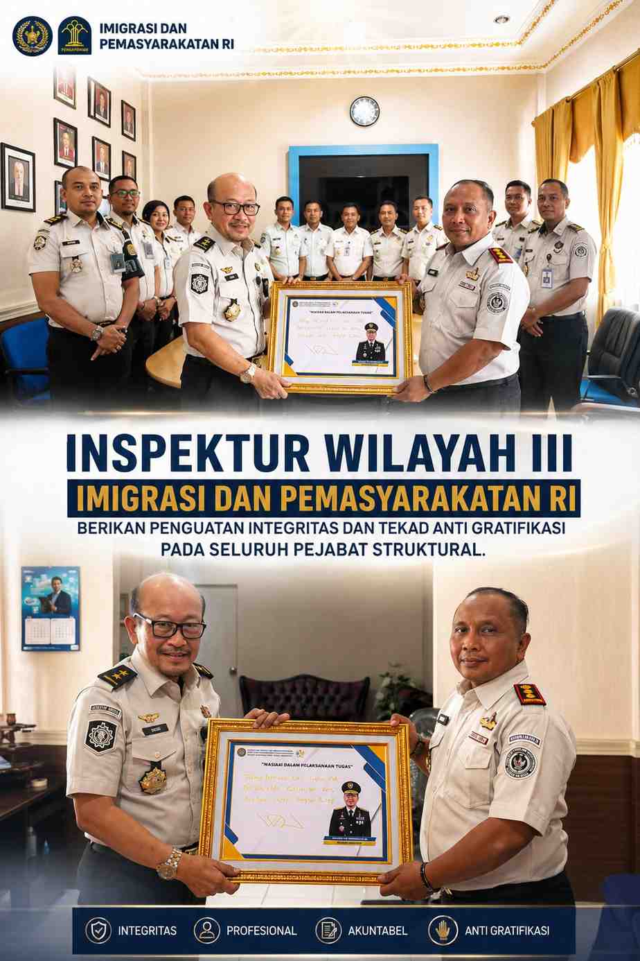 Inspektur wilayah III Imigrasi dan Pemasyarakatan RI berikan penguatan integritas dan tekad anti gratifikasi pada seluruh Pejabat Struktural.