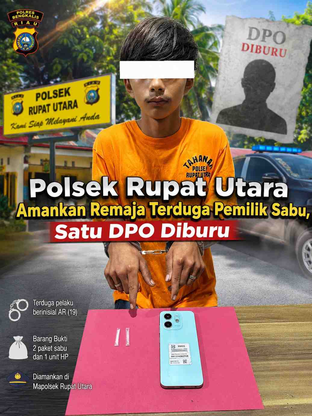 Polsek Rupat Utara Amankan Remaja Terduga Pemilik Sabu, Satu DPO Diburu