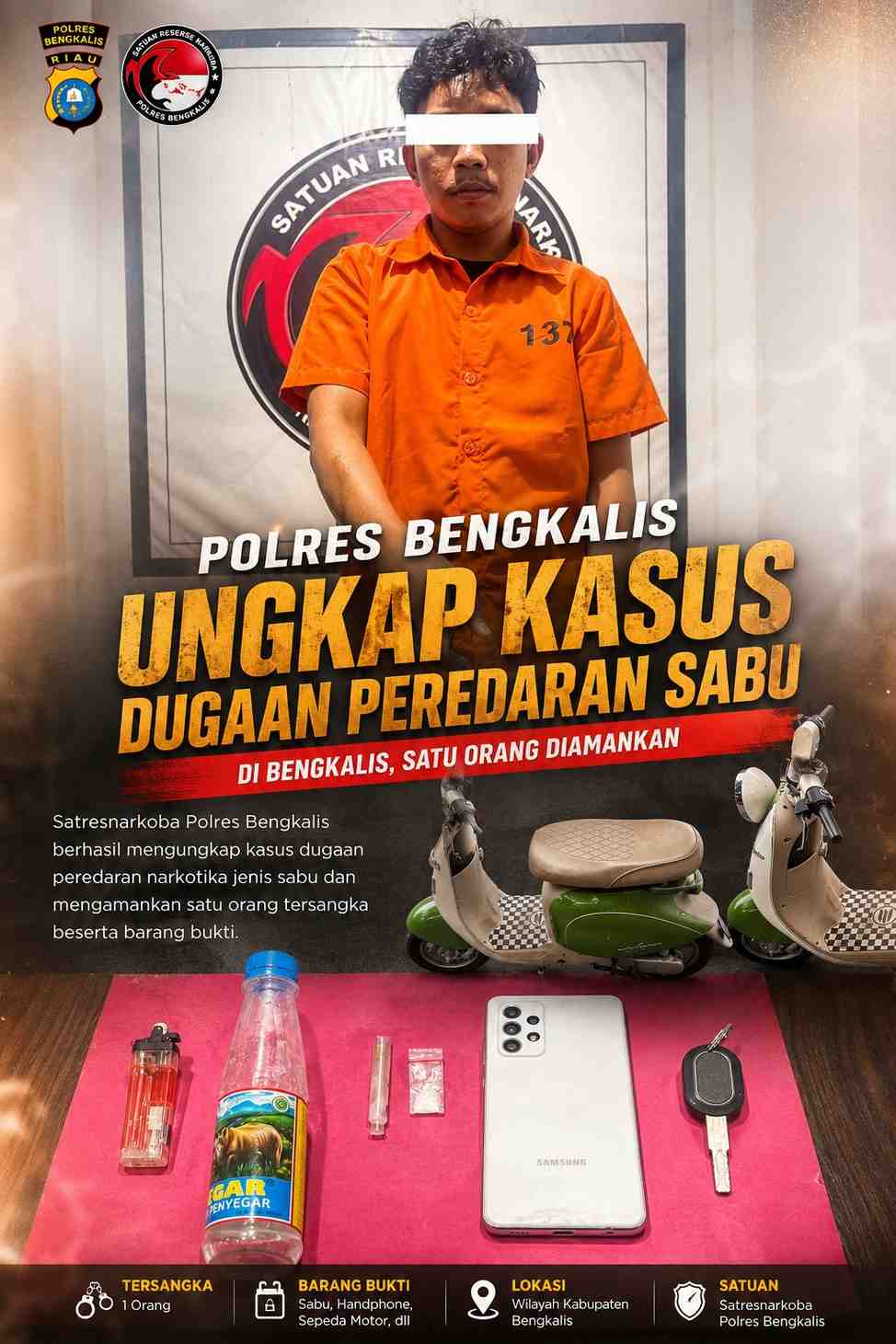 Polres Bengkalis Ungkap Kasus Dugaan Peredaran Sabu di Bengkalis, Satu Orang Diamankan