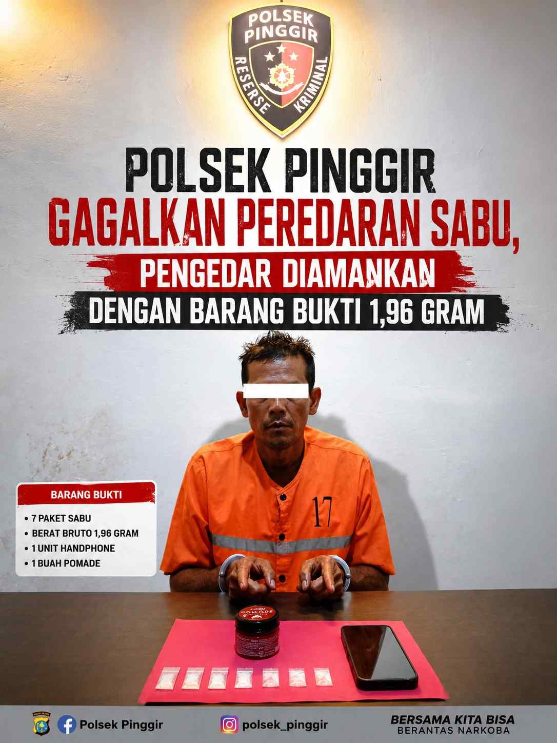 Polsek Pinggir Gagalkan Peredaran Sabu, Pengedar Diamankan dengan Barang Bukti 1,96 Gram