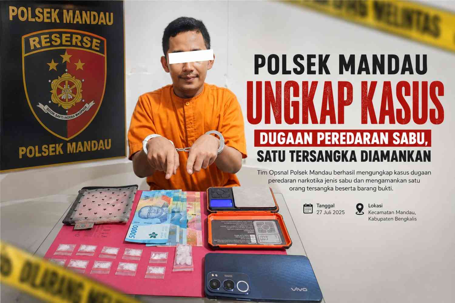 Polsek Mandau Ungkap Kasus Dugaan Peredaran Sabu, Satu Tersangka Diamankan