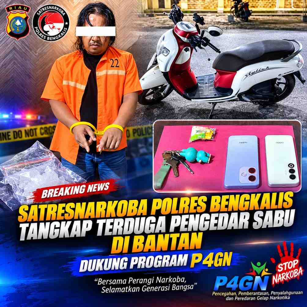 Satresnarkoba Polres Bengkalis Tangkap Terduga Pengedar Sabu di Bantan, Dukung Program P4GN
