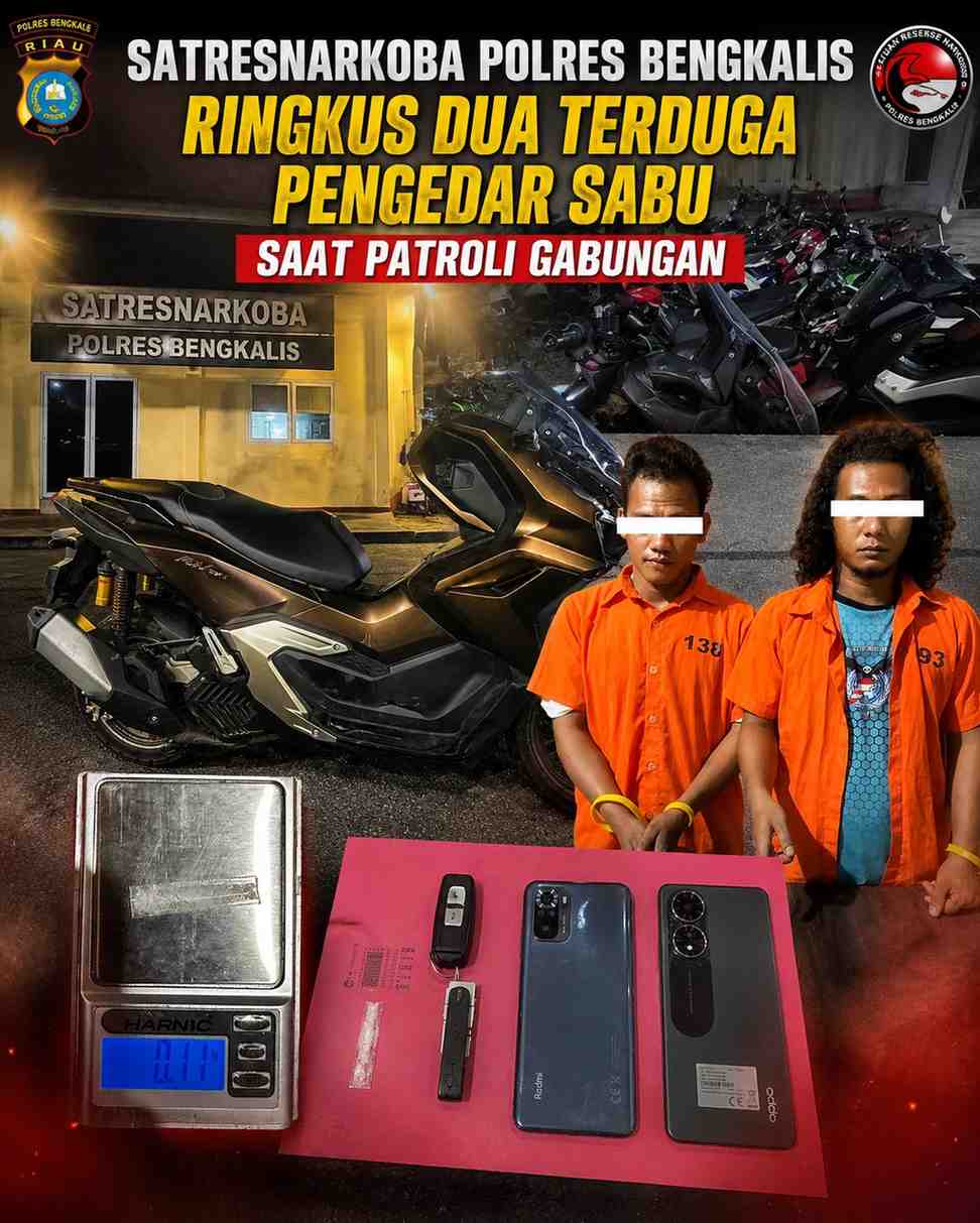 Satresnarkoba Polres Bengkalis Ringkus Dua Terduga Pengedar Sabu Saat Patroli Gabungan
