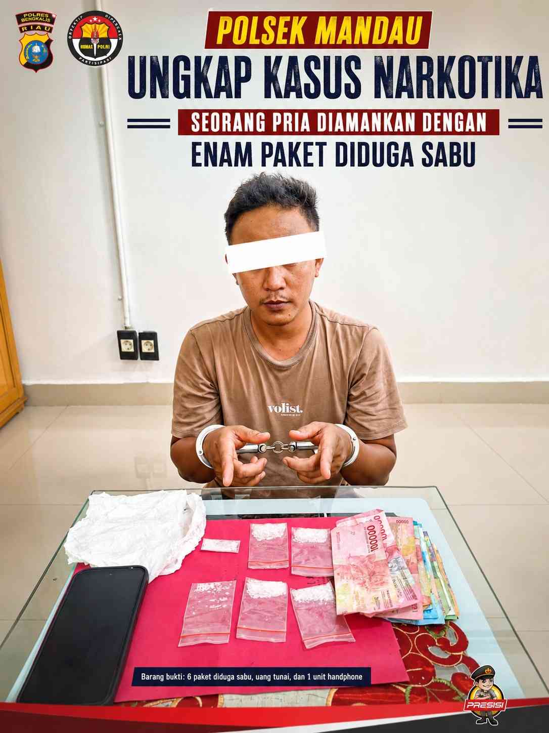 Polsek Mandau Ungkap Kasus Narkotika, Seorang Pria Diamankan dengan Enam Paket Diduga Sabu
