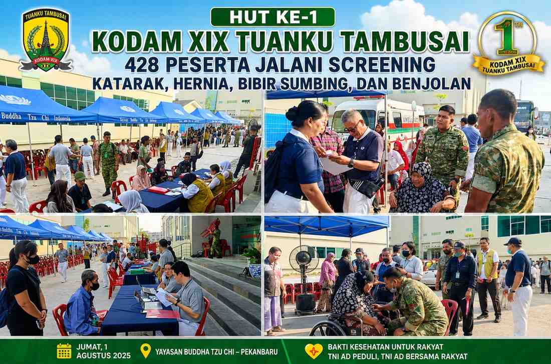 HUT Ke-1 Kodam XIX Tuanku Tambusai, 428 Peserta Jalani Screening Katarak, Hernia, Bibir Sumbing, dan Benjolan