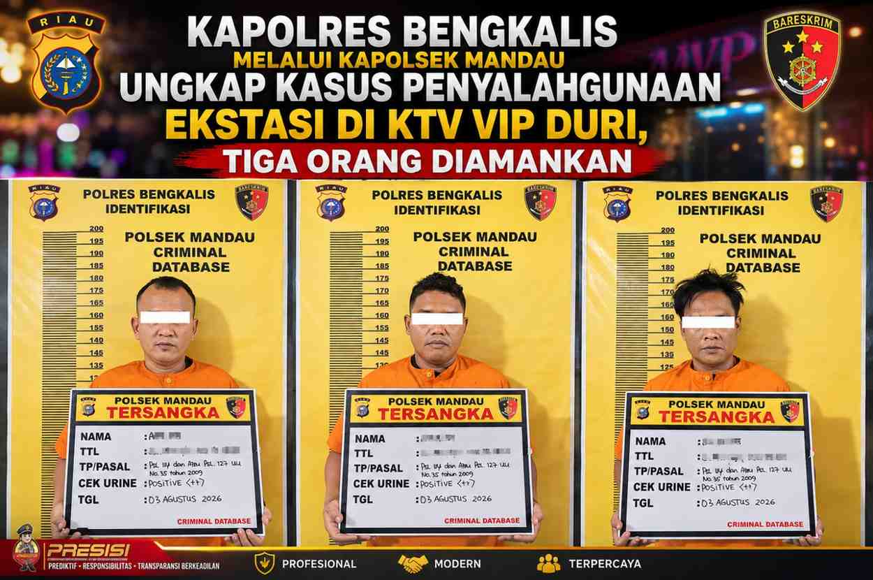 Kapolres Bengkalis Melalui Kapolsek Mandau Ungkap Kasus Penyalahgunaan Ekstasi di KTV VIP Duri, Tiga Orang Diamankan