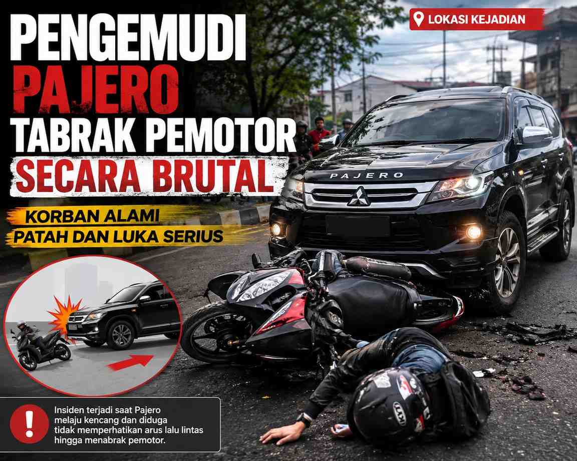 Pengemudi Pajero Tabrak Pemotor Secara Brutal, Korban Alami Patah dan Luka Serius