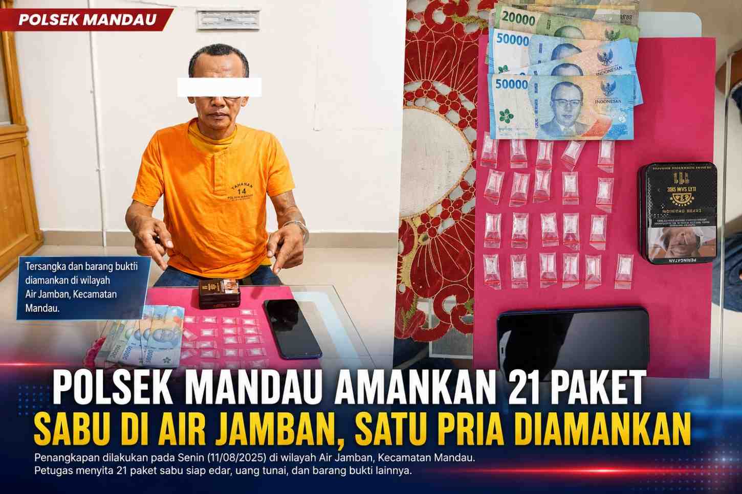Polsek Mandau Amankan 21 Paket Sabu di Air Jamban, Satu Pria Diamankan