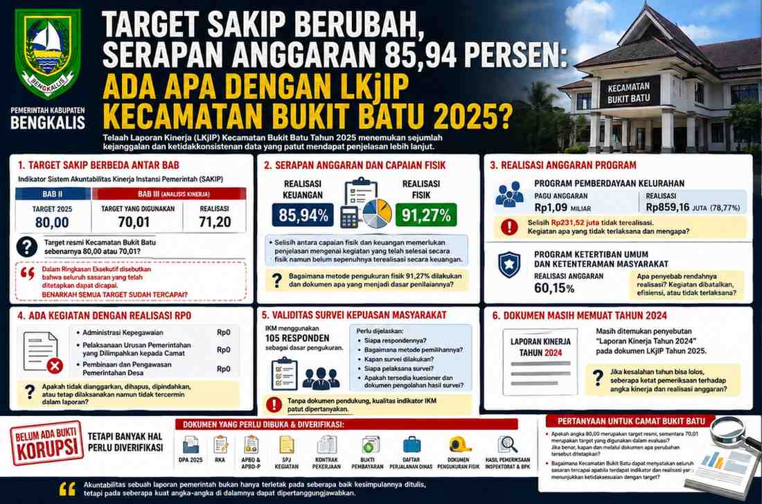 Target SAKIP Berubah, Serapan Anggaran 85,94 Persen: Ada Apa dengan LKjIP Kecamatan Bukit Batu 2025 ?