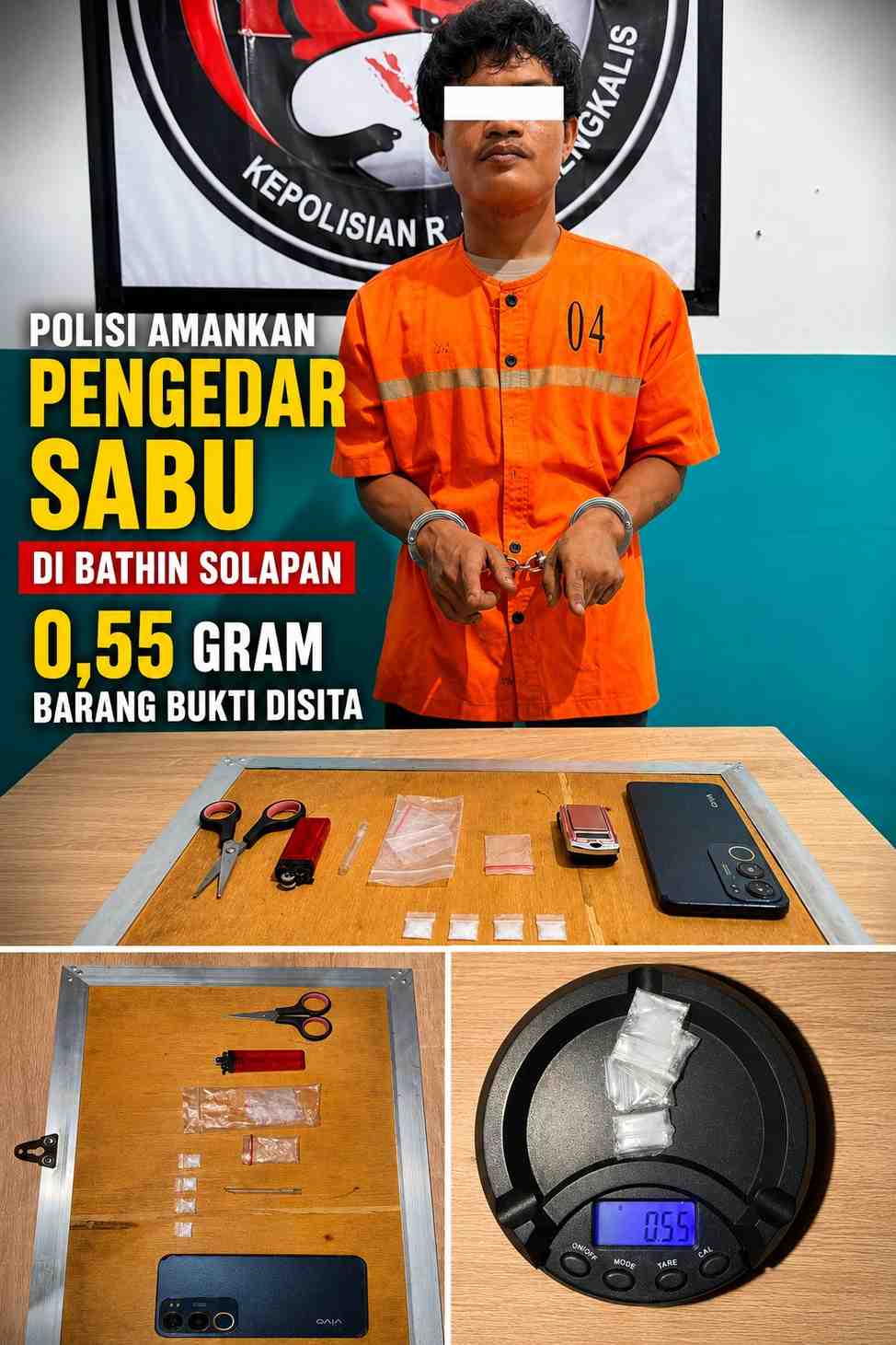 Polisi Amankan Pengedar Sabu di Bathin Solapan, 0,55 Gram Barang Bukti Disita
