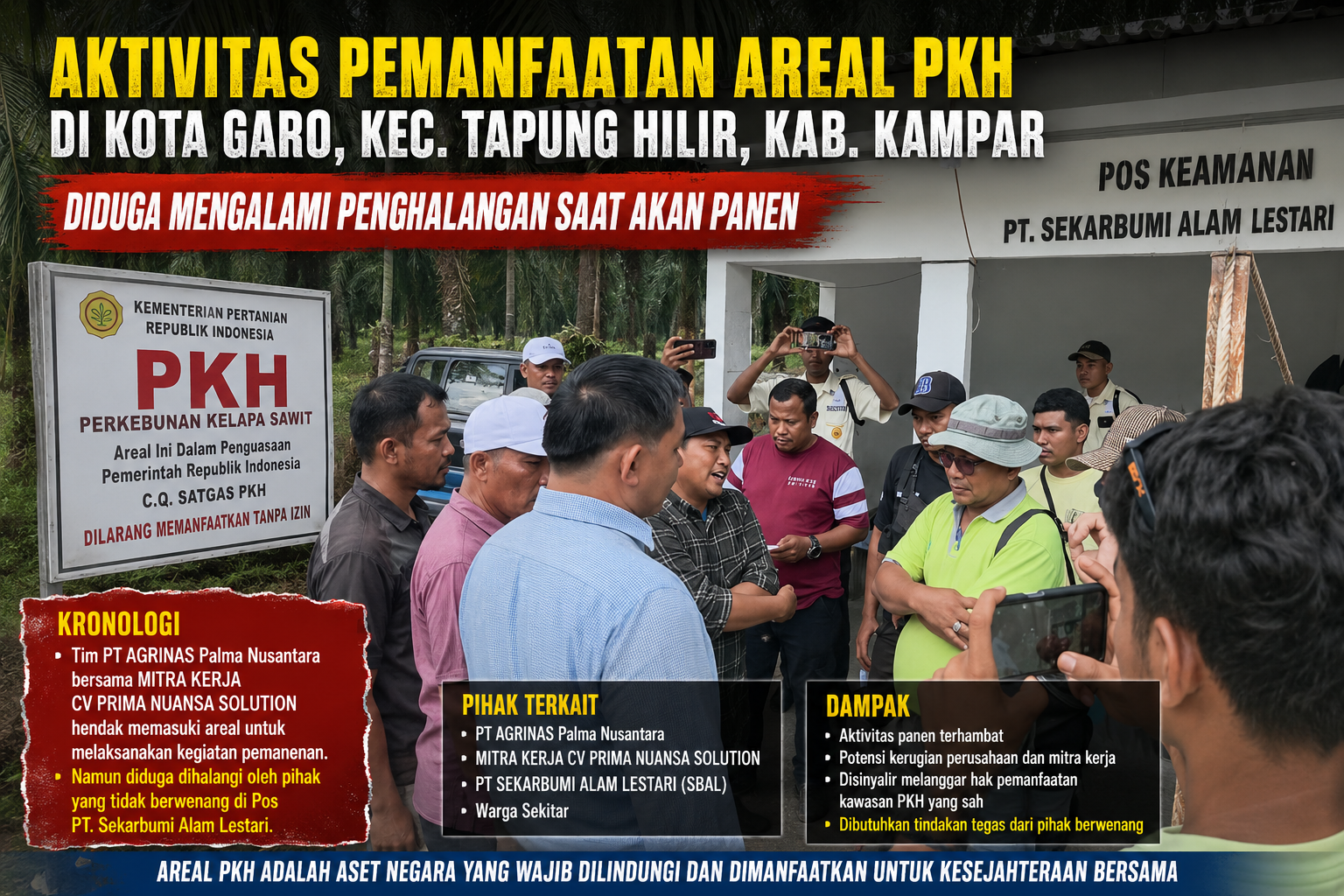 Diduga Halangi Tim PT AGRINAS  PALMA NUSANTARA dan MITRA   Masuk Areal PKH, PT SBAL Diminta Jelaskan Dasar Penguasaan Lahan