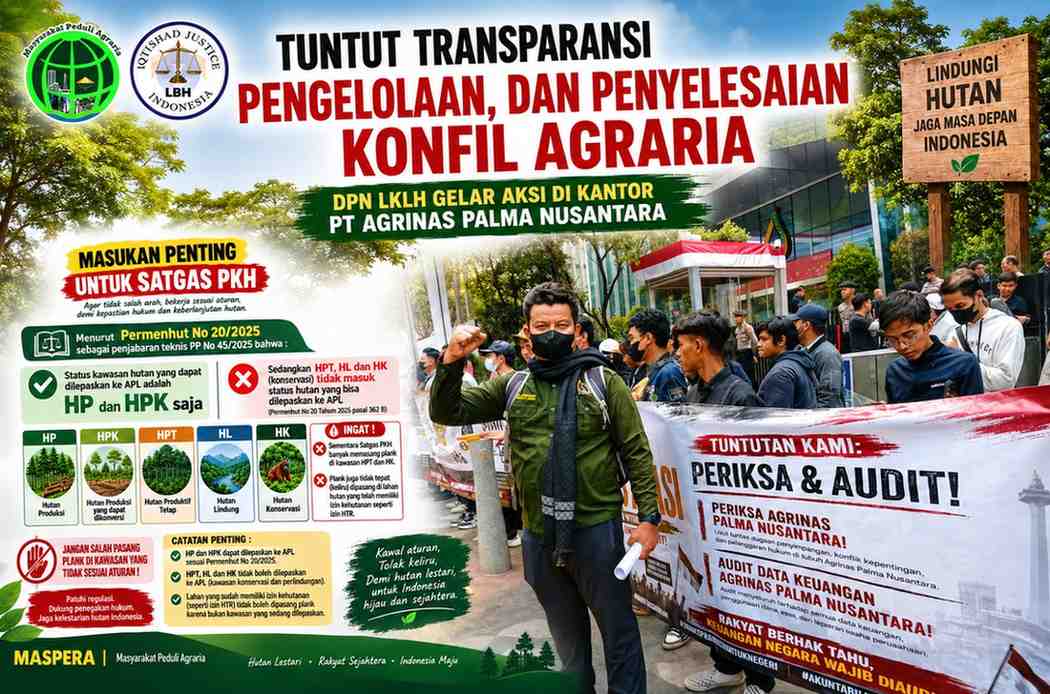 Tuntut Transparansi Pengelolaan, dan Penyelesaian Konfil Agraria DPN LKLH Gelar Aksi di Kantor PT Agrinas Palma Nusantara