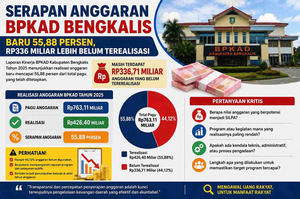 Serapan Anggaran BPKAD Bengkalis Baru 55,88 Persen, Rp336 Miliar Lebih Belum Terealisasi