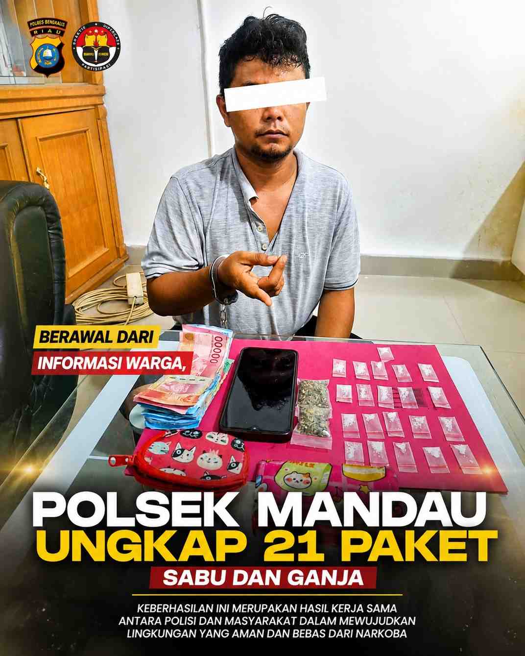 Berawal dari Informasi Warga, Polsek Mandau Ungkap 21 Paket Sabu dan Ganja