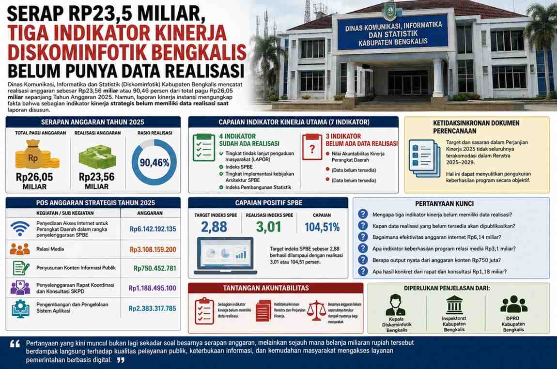 Serap Rp23,5 Miliar, Tiga Indikator Kinerja Diskominfotik Bengkalis Belum Punya Data Realisasi