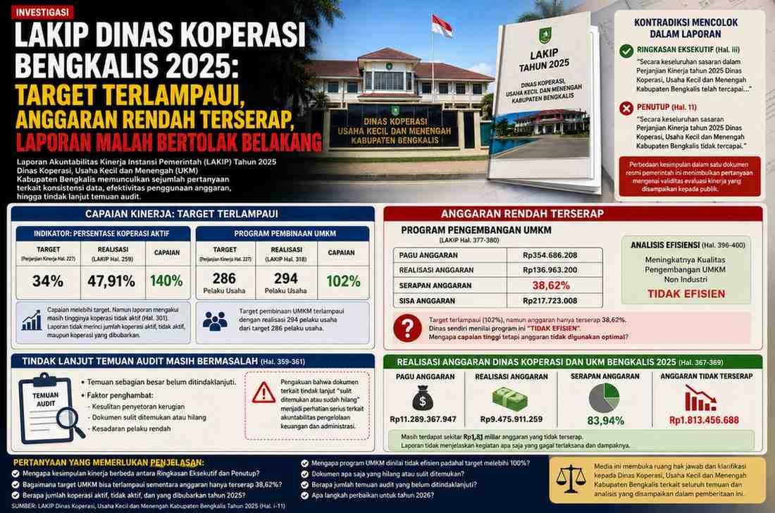 LAKIP Dinas Koperasi Bengkalis 2025: Target Terlampaui, Anggaran Rendah Terserap, Laporan Malah Bertolak Belakang