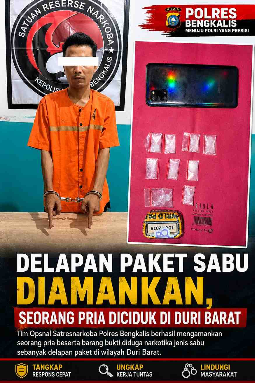 Delapan Paket Sabu Diamankan, Seorang Pria Diciduk di Duri Barat