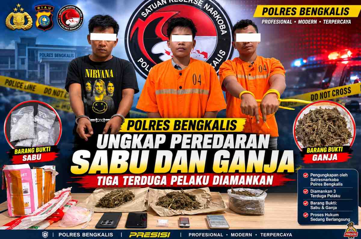 Polres Bengkalis Ungkap Peredaran Sabu dan Ganja, Tiga Terduga Pelaku Diamankan