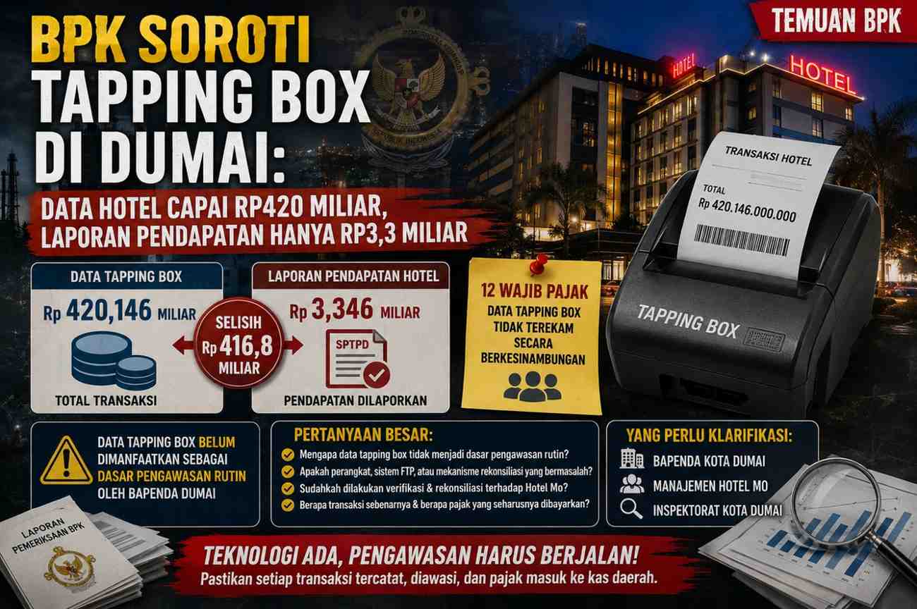 BPK Soroti Tapping Box di Dumai: Data Hotel Capai Rp.420 Miliar, Laporan Pendapatan Hanya Rp.3,3 Miliar