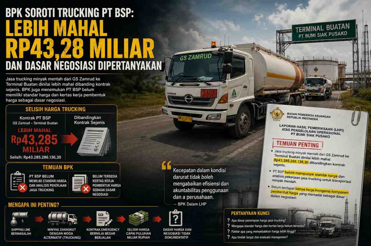 BPK Soroti Trucking PT BSP: Selisih Harga Rp.43,28 Miliar dan Dasar Negosiasi Dipertanyakan