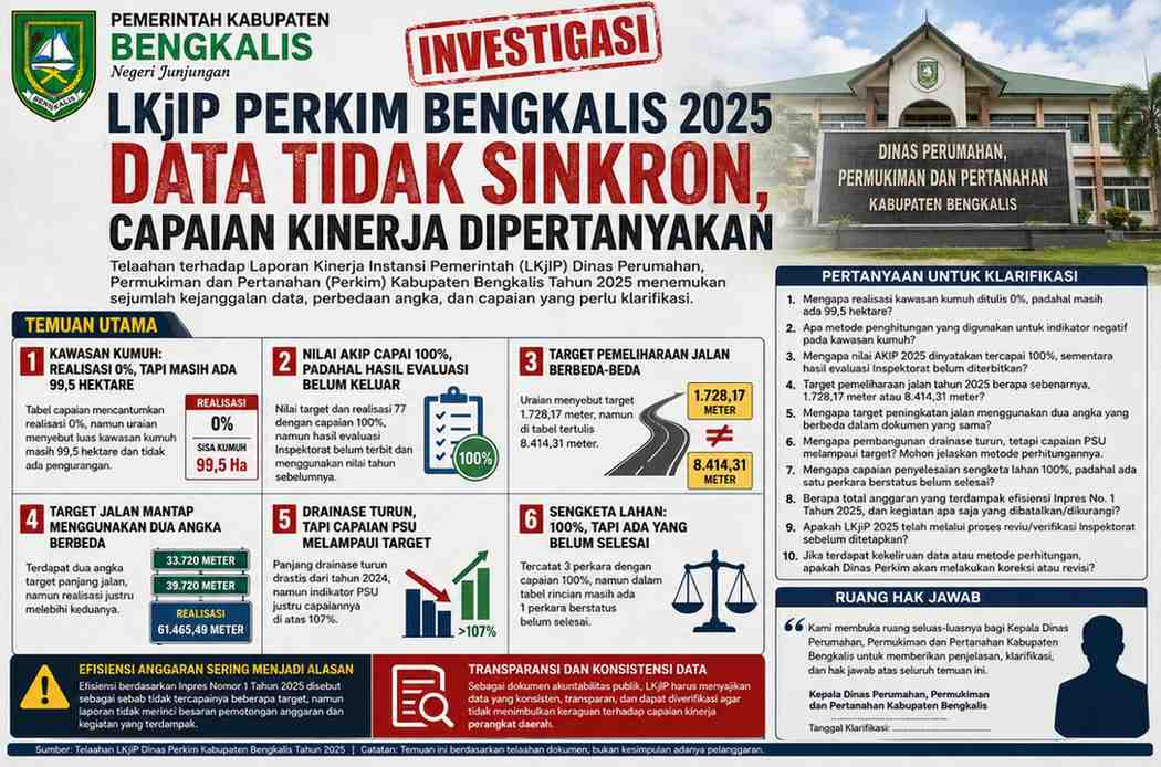 Investigasi LKjIP Perkim Bengkalis 2025: Data Tidak Sinkron, Capaian Kinerja Dipertanyakan