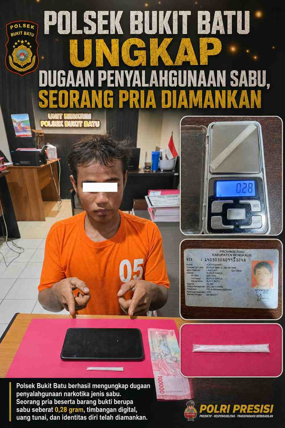 Polsek Bukit Batu Ungkap Dugaan Penyalahgunaan Sabu, Seorang Pria Diamankan