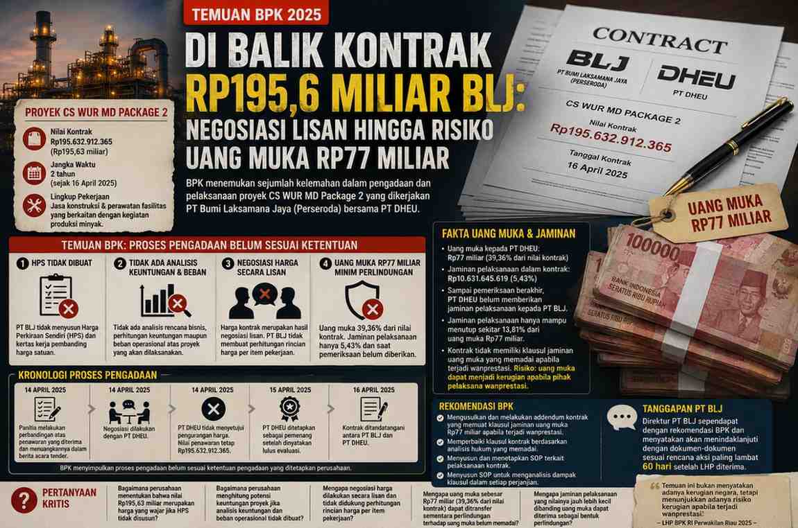 BPK Bongkar Celah Kontrak Rp.195,6 Miliar BLJ: Harga Tanpa HPS, Uang Muka Rp.77 Miliar