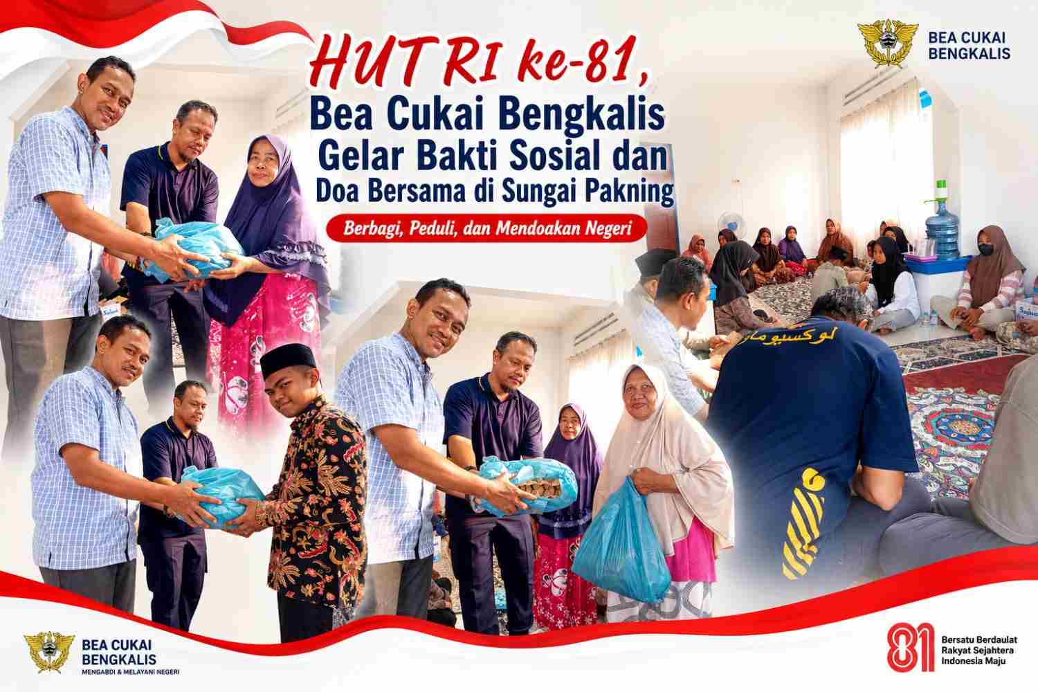 HUT RI ke-81, Bea Cukai Bengkalis Gelar Bakti Sosial dan Doa Bersama di Sungai Pakning
