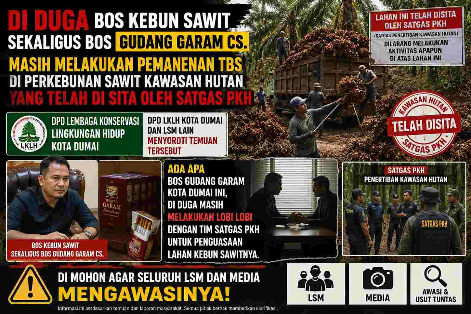 Ketua DPD LKLH Kota Dumai Pertanyakan Pekerja Ahwa Cs Memanen Buah Sawit Meski Ada Plang Satgas PKH Benarkah..?